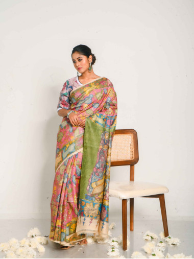 BSHP49 - Kalamkari Hand Paint Tussar Saree
